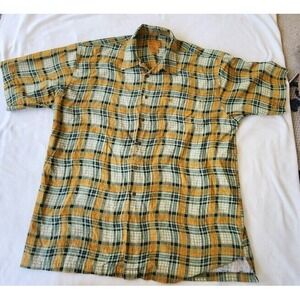 Fubu Button Up Mens XXL Hip Hop Yellow Linen Blend  Wavy Check Collection